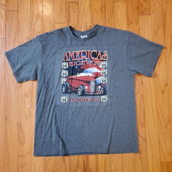 Route 66 T Shirt Men X- Large Adult Gray Americas Highway Classic Cars Vtg - Picture 1 of 6